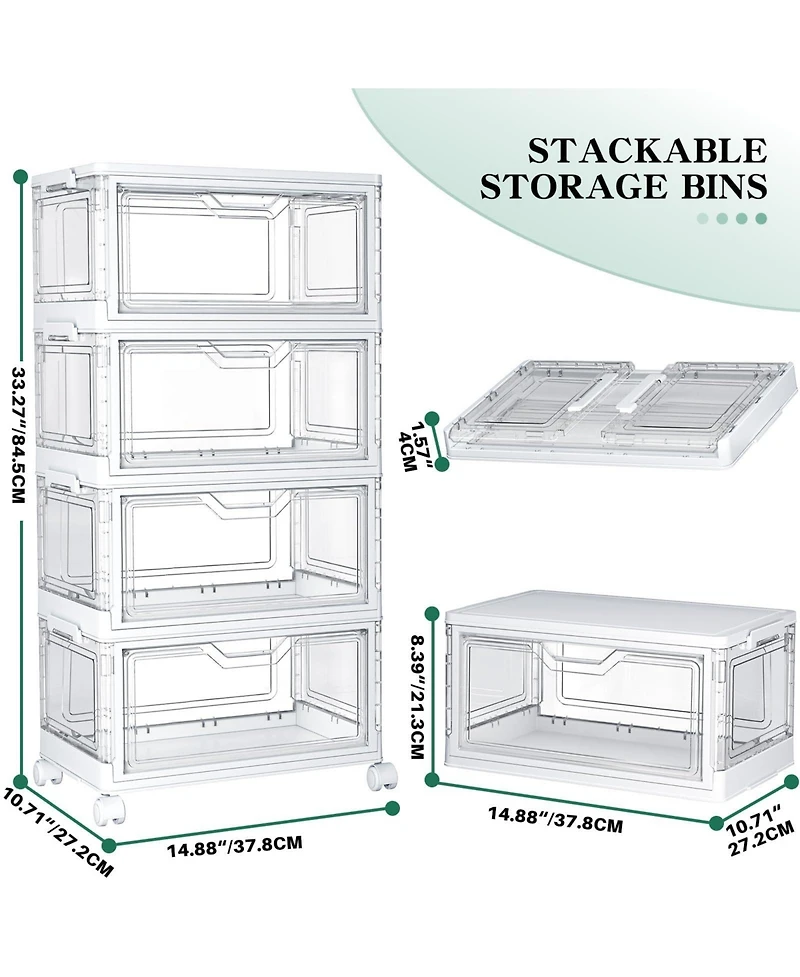 Xdovet 4-Tier Stackable Storage Bins with Wheels Lids