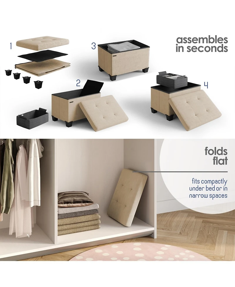 Nestl 16-Inch Velvet Cube Storage Ottoman with Bin, Small Foot Stool and Seat for Living Room