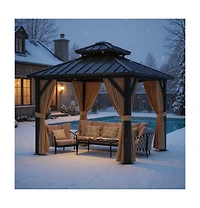 gaomon 10inch x 10inch Hardtop Gazebo, Outdoor Permanent Gazebo with Galvanized Steel Double Roof, Aluminum Frame, Netting and Curtains for Patio