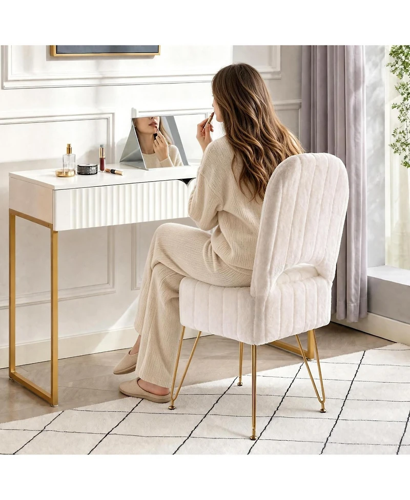 gaomon Vanity Stool Chair with Backrest, Square Ottoman with Hidden Storage Compartment, Soft Faux Fur Fabric, 280 Lbs Weight Capacity