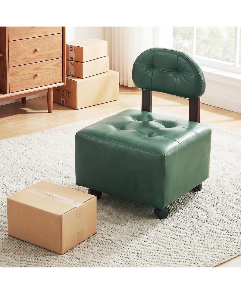 Slickblue Set of 2 Rolling Ottoman Footrest Stools with Lockable Wheels