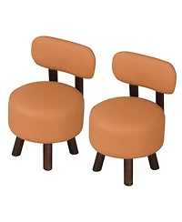 Slickblue Set of 2 Round Ottoman Footrest Stools with Back Support