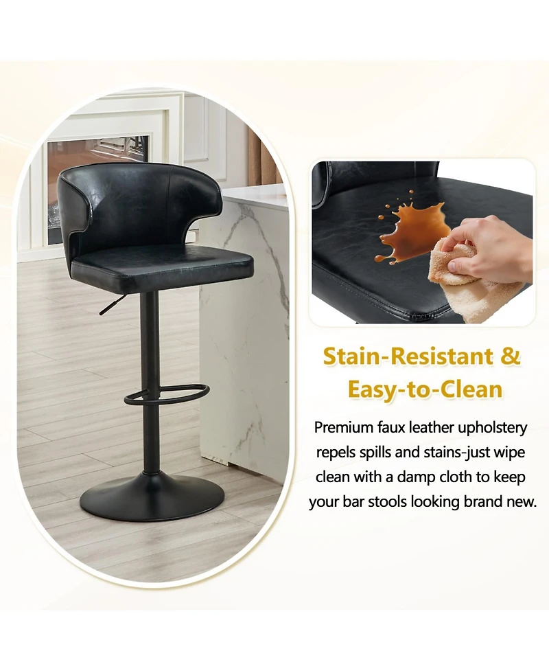 Rainsken Modern Bar Stools Set of 2, with Back and Footrest, Adjustable Pu Leather Swivel Stools, 360degree(s)Swivel Barstools, for Kitchen Island