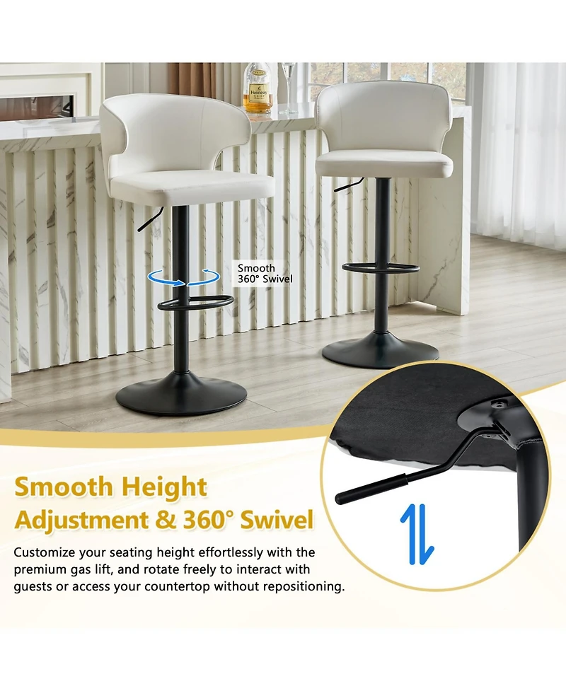 Rainsken Modern Bar Stools Set of 2, with Back and Footrest, Adjustable Pu Leather Swivel Bar Stools, 360degree(s)Swivel Barstools, for Kitchen Island
