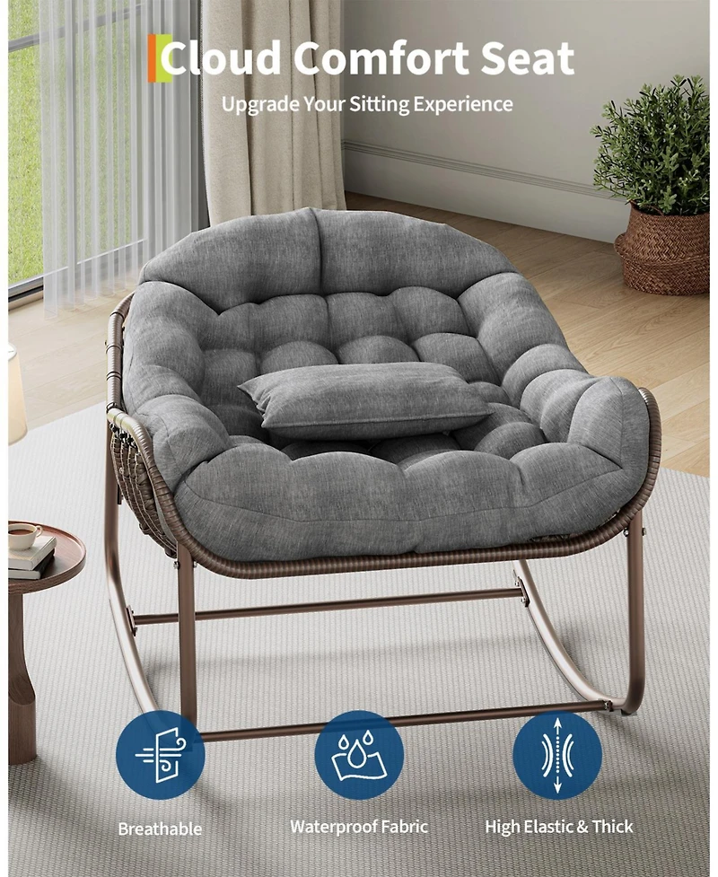 gaomon Outdoor Oversized Wicker Lounge Chair, Papasan Rocking Chair for Balcony Backyard Porch Bedroom