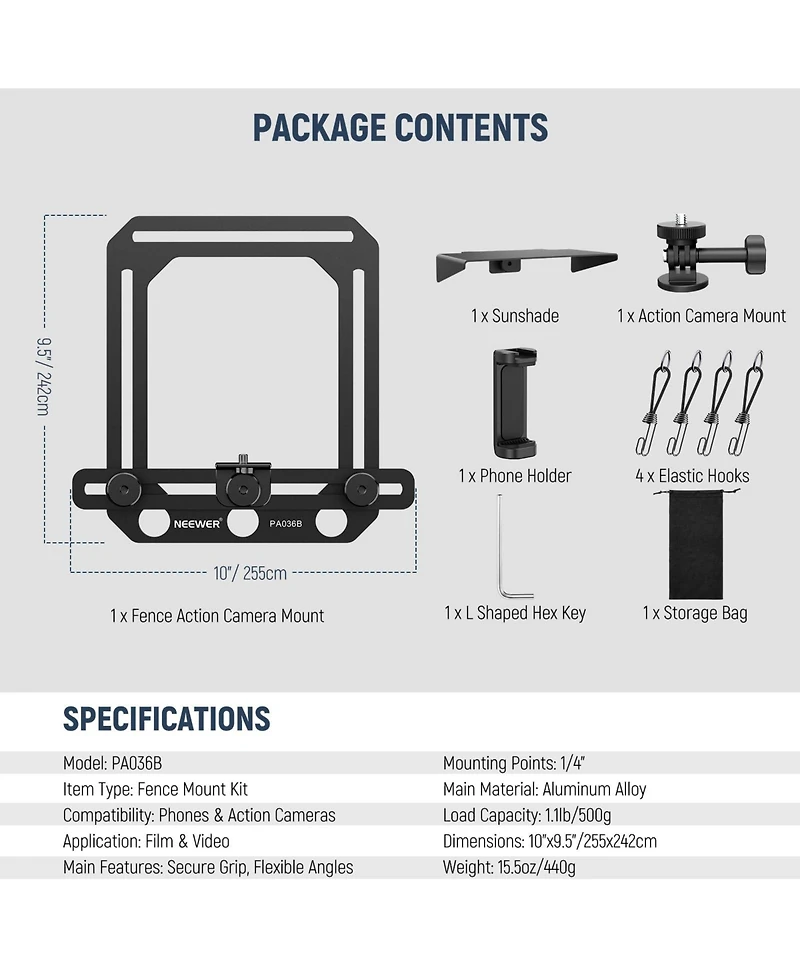 Neewer PA036B Camera Mounting Accessory for select GoPro, Dji and Insta360 action cameras
