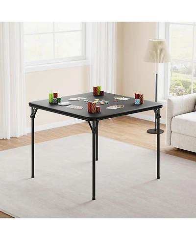 homfan Square Folding Card Table with Pu Leather Surface, Metal Frame
