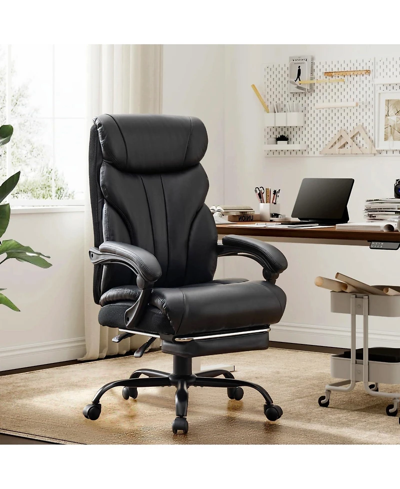 homfan Leather Office Chair with Footrest Ergonomic Reclining Computer