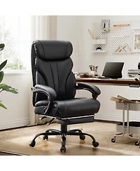 homfan Leather Office Chair with Footrest Ergonomic Reclining Computer