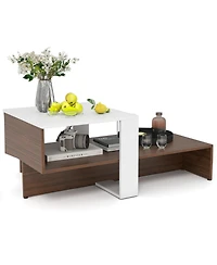 Slickblue Modern 2-Tier Coffee Table with Geometric Design and Storage Shelves