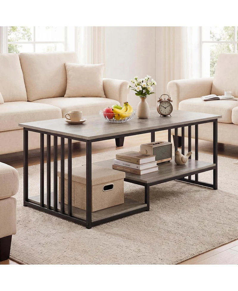 Slickblue 2-Tier Coffee Table with Open Storage Shelf for Living Room