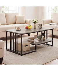 Slickblue 2-Tier Coffee Table with Open Storage Shelf for Living Room
