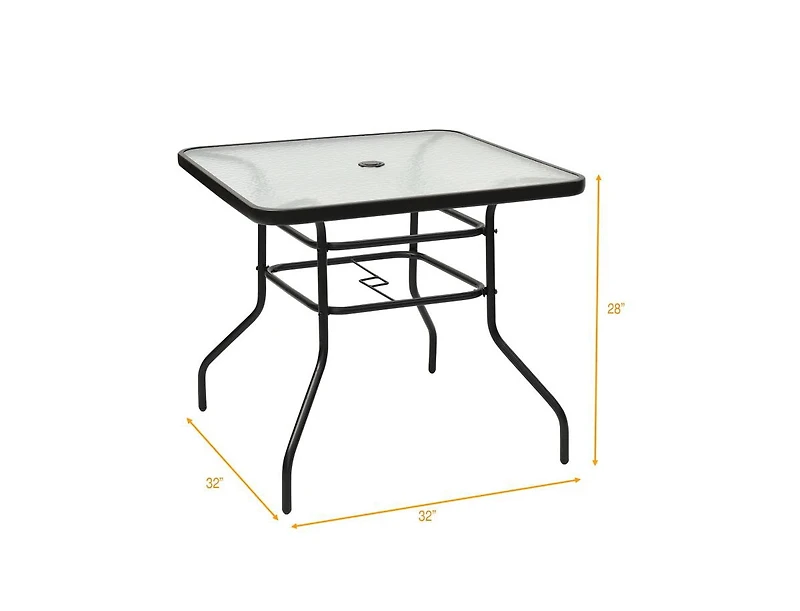 Mondawe 32 Inch Patio Tempered Glass Steel Frame Square Table