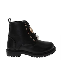 Kensie Girl Patent Combat Boots – Girls (1-13) Lace-Up Fashion Ankle with Side Zip (Little Kid/Big Kid)