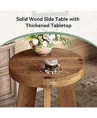 Tribesigns Solid Wood End Table, Farmhouse Round Side Table for Couch, Rustic Side Table with Heavy-Duty Legs, Small Bedside Table