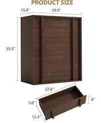 homfan 4-Drawer Wood Storage Cabinet Modern Nightstand with Vertical Handle, Bedside Dresser for Bedroom, Living Room, Entryway and Dorm