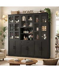 Aheaplus Set of 3 Kicthen Storage Pantry Cabinet with Glass Door and Drawer