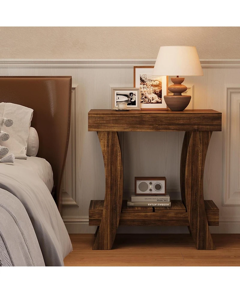 Tribesigns Narrow Side Table: 2-tier with wood legs. Small nightstand for bedroom, living room, small spaces