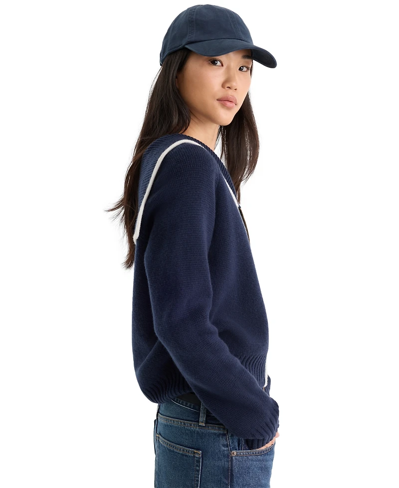 Good American Women's Knit Sailor Zip-Up Sweater