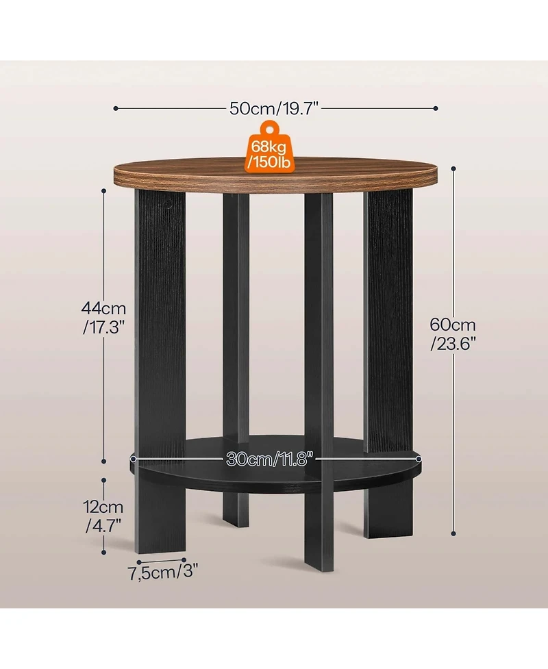 Slickblue Farmhouse End Table with Two-Tier Storage Shelf and Round Design