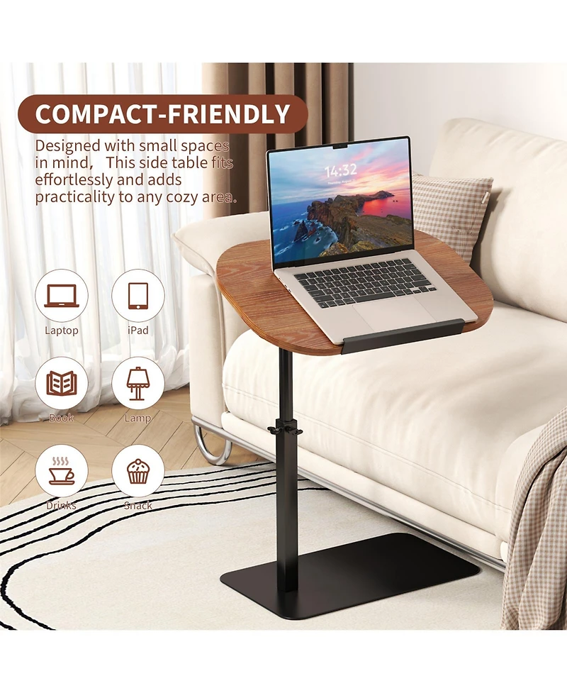 homfan Wood Color C-Shaped Side Table