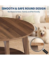 homfan Round Coffee Table with Storage, 2-Tier Modern Circle Accent Table, 31.5" x 17.7" Wooden Coffee Table with Curved Legs