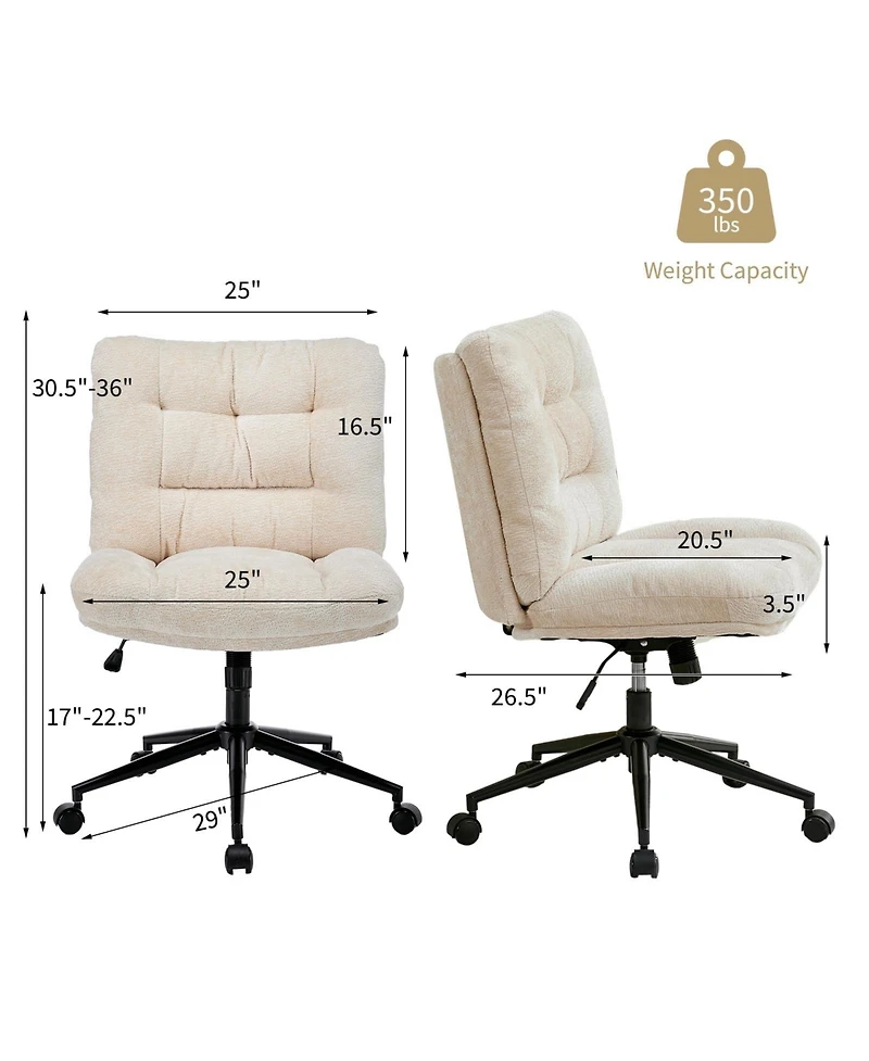 homfan Set of 2 Office Chairs with Wheels, Chenille Armless Vanity Desk Chair Swivel and Adjustable Height for Bedroom or Home