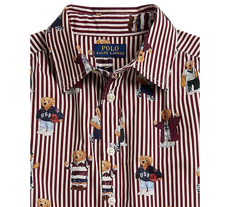 Polo Ralph Lauren Girls' 7-16 Bear Cotton Poplin Shirt Dress
