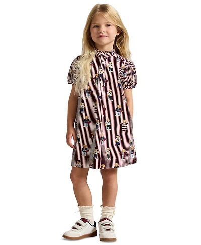 Polo Ralph Lauren Girls' 2T-6X Bear Poplin Short-Sleeve Dress