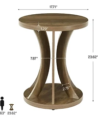 Tribesigns Round Side Table, Farmhouse End Table with Curved Open Frame