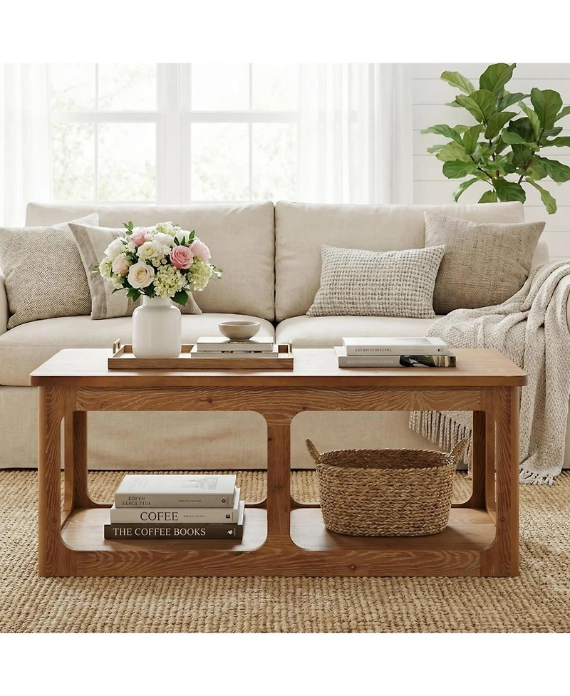 Tribesigns Rectangle Coffee Table, 47.24-Inch Solid Wood Center Table with 2-Tier Storage Shelf, Easy Assembly