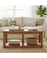Tribesigns Rectangle Coffee Table, 47.24-Inch Solid Wood Center Table with 2-Tier Storage Shelf, Easy Assembly