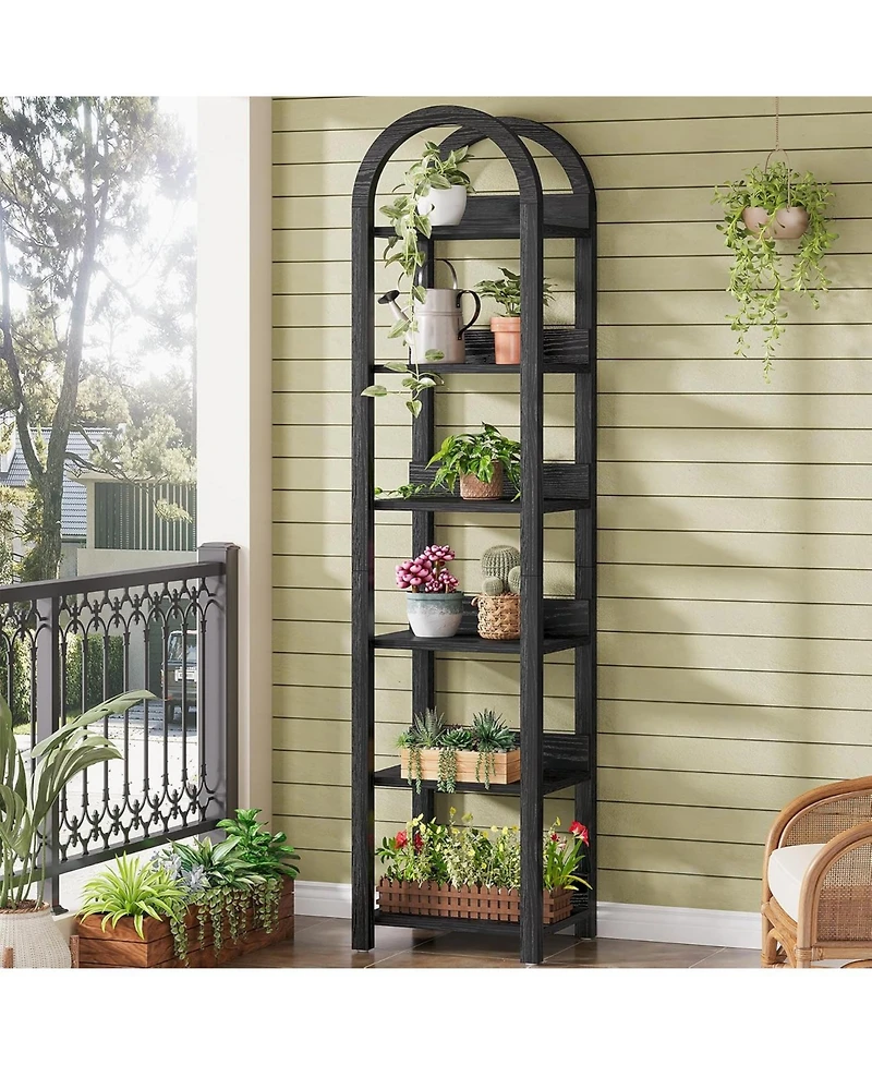 Tribesigns 71" Tall Arched Bookshelf, Skinny Wooden Display Shelf Open Storage Rack for Living Room, Home Office, Bathroom, Kitchen, 2 pieces