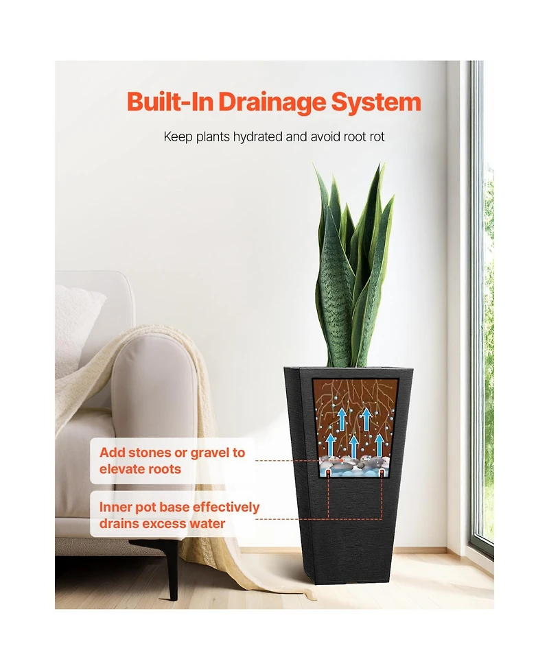 Vevor Tall Planter Set of 2 Square Tapered Planters for Outdoor Indoor