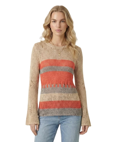 Modenaire Women's Distressed Stripe Flared-Sleeve Knit Sweater