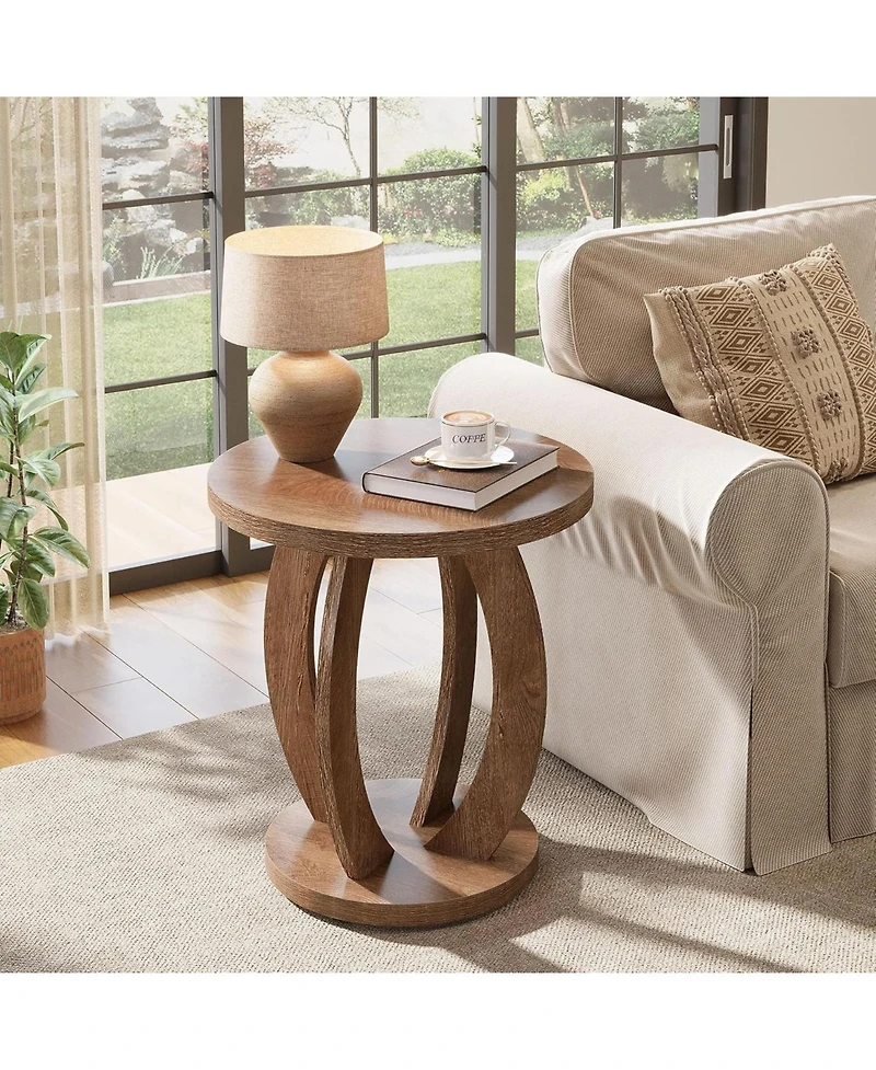 Tribesigns End Table Set of 2, Side with Round Tabletop, Wooden Accent Furniture