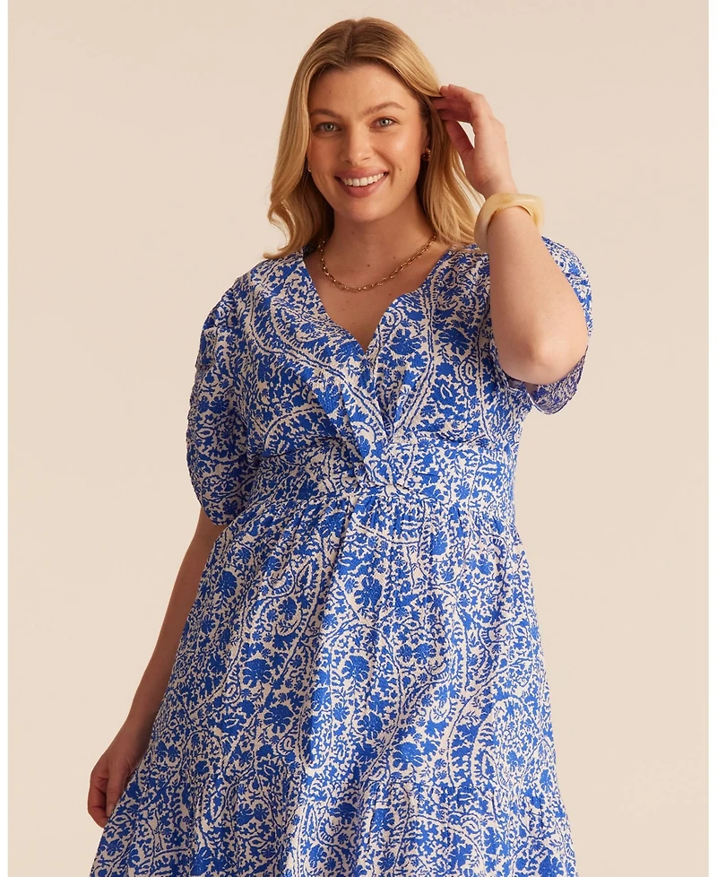 Estelle Plus Sizes Dreamaya Tiered V-neck Fit Flare Midi Dress