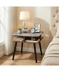 Slickblue Modern Side Table with Faux Marble Top, Storage Shelves and Wood Legs