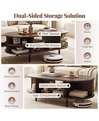 Slickblue Modern Wooden Oval Coffee Table with Storage Space for Living Area-Walnut