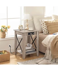 Slickblue Set of 2 End Table with Usb Charging Station and Storage Shelves for Bedroom