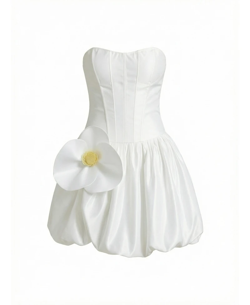 Modenaire Women's Strapless Corset 3D Floral-Accent Bubble-Skirt Dress