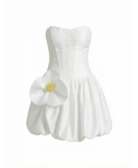 Modenaire Women's Strapless Corset 3D Floral-Accent Bubble-Skirt Dress