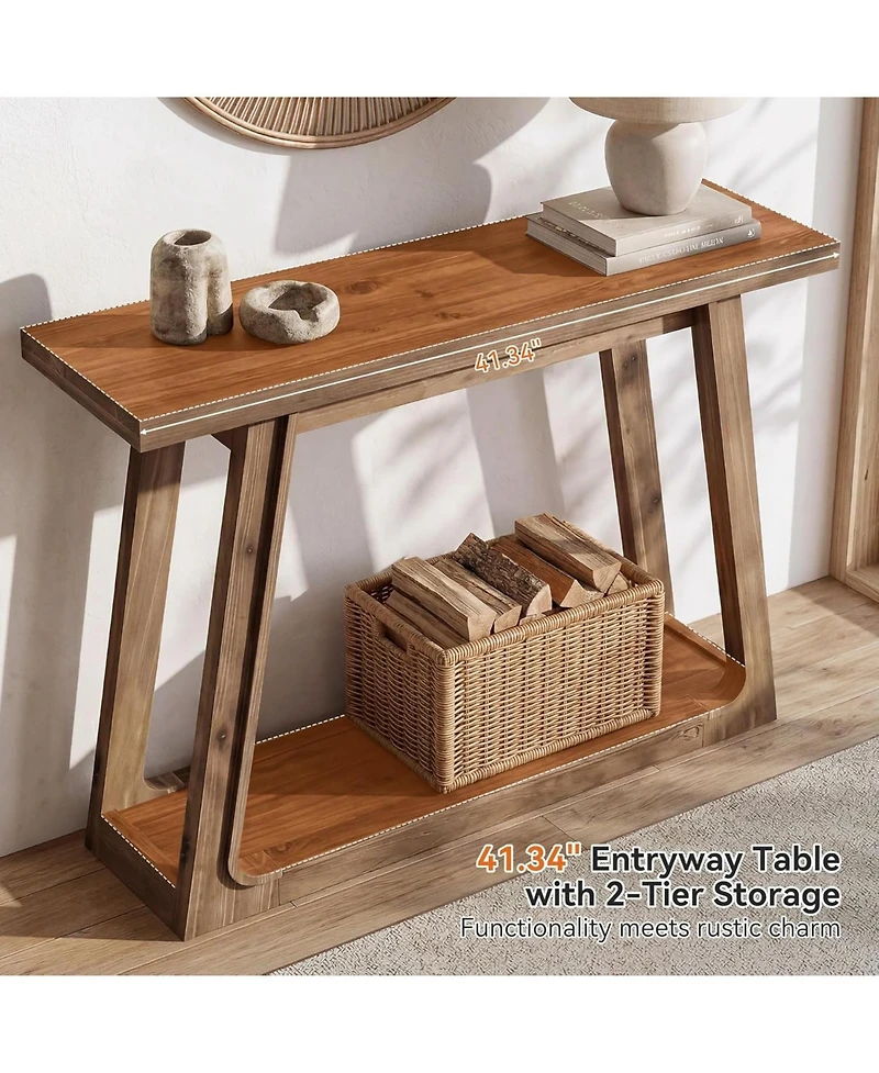 Tribesigns Solid Wood Entryway Console Table with Storage, 41-Inch 2-Tier Sofa Table Behind the Couch, Farmhouse Narrow Hallway Furniture