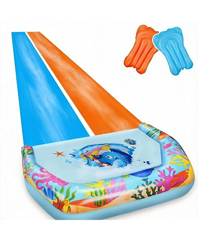 Aofar 40FT Double Slip Water Slide Bodyboard Crash Pad Outdoor Party