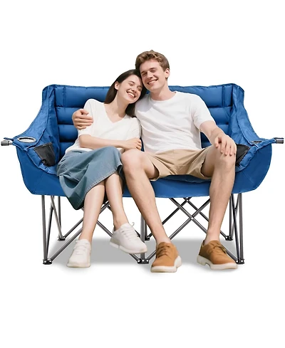 Aboron Oversized Padded Camping Chair - Heavy Duty Folding Outdoor Couch with Side Pocket and Cotton Padding for Patio and Sports