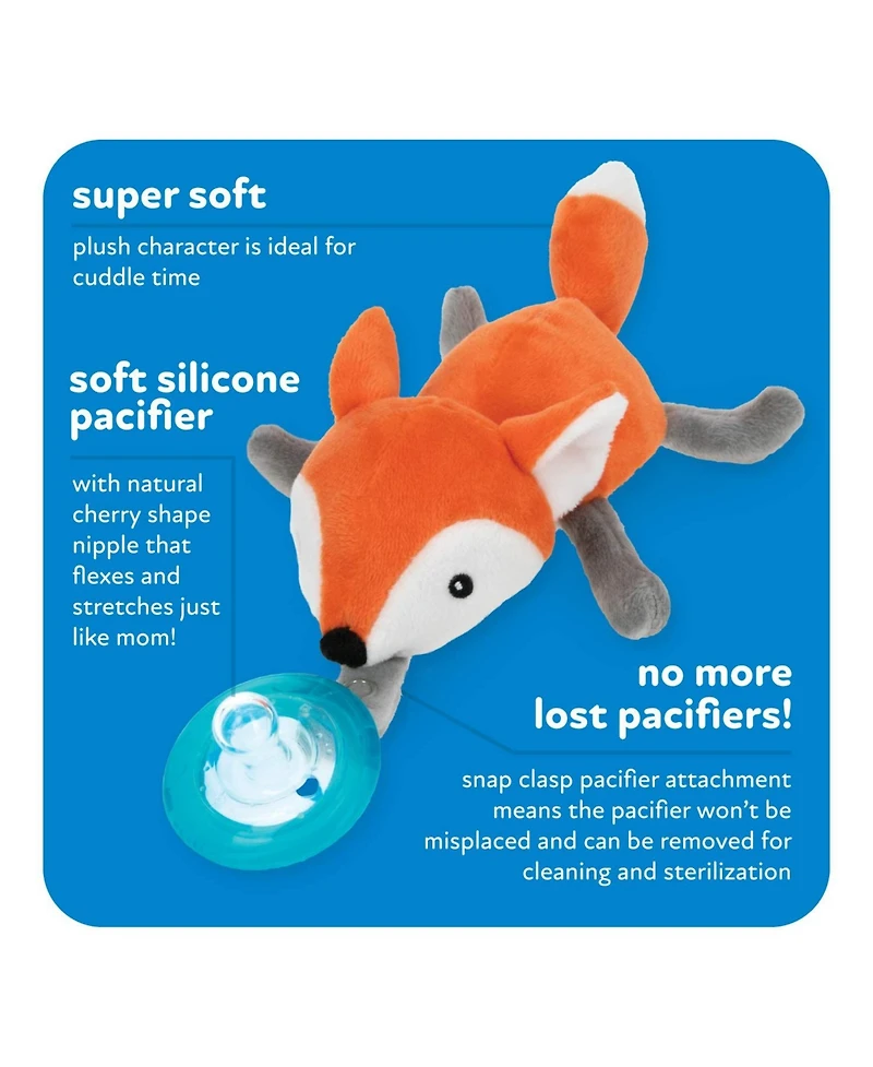 Nuby Calming Natural Flex Snuggleez Pacifier with Plush Animal, Fox