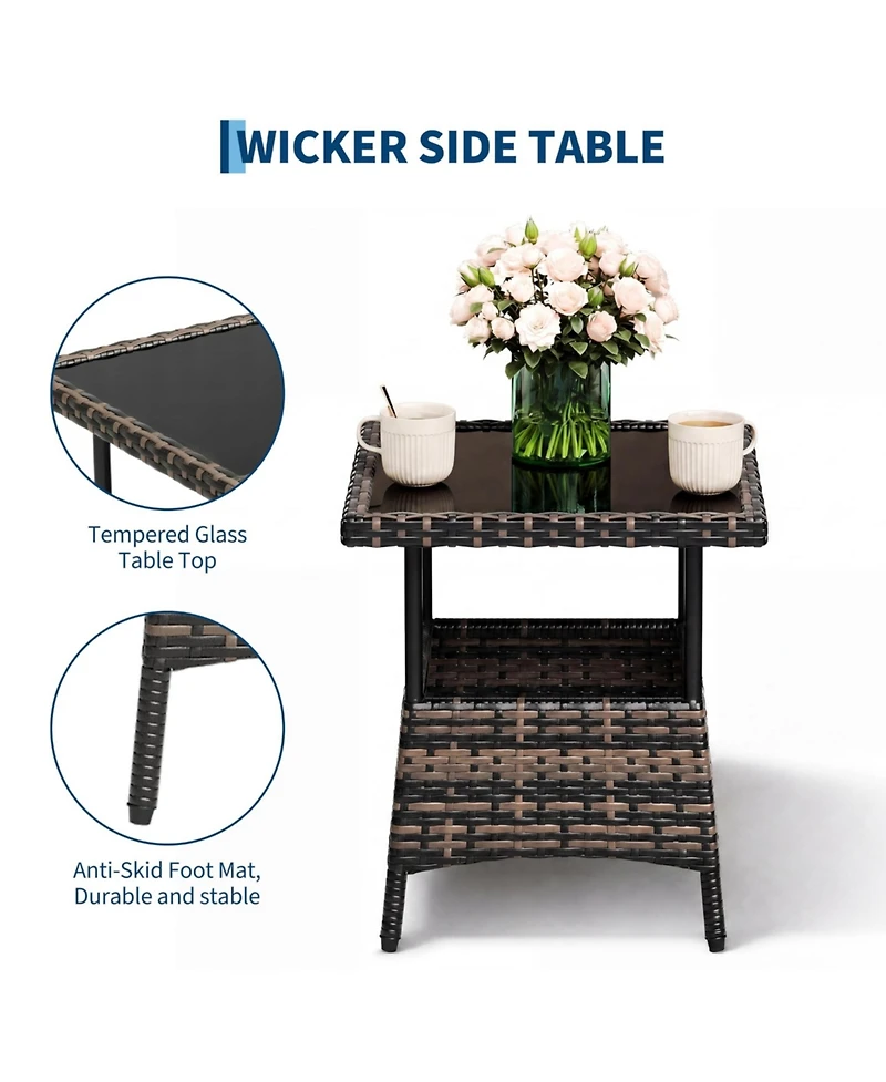 3-Piece Patio Sofa Set, Wicker Rockers with High Back and Side Table, Removable Thick Cushions, Smooth Gliding, For Porch, Garden, Balcony, Poolside