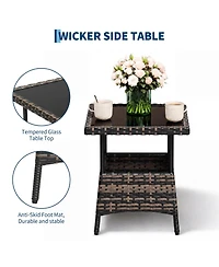 3-Piece Patio Sofa Set, Wicker Rockers with High Back and Side Table, Removable Thick Cushions, Smooth Gliding, For Porch, Garden, Balcony, Poolside