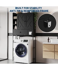 Gaomon Over-The-Toilet, Black Bathroom with Mdf Shelves and Steel Frame, Space-Saving for Small Bathrooms, Towels Essentials