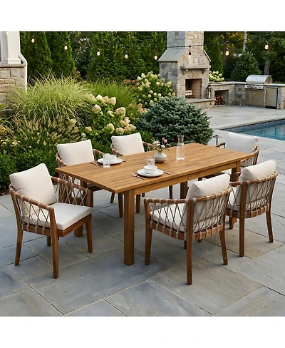 Asagikoiai 7-Piece Acacia Wood Patio Dining Set with Expandable Table and 6 Rope Chairs